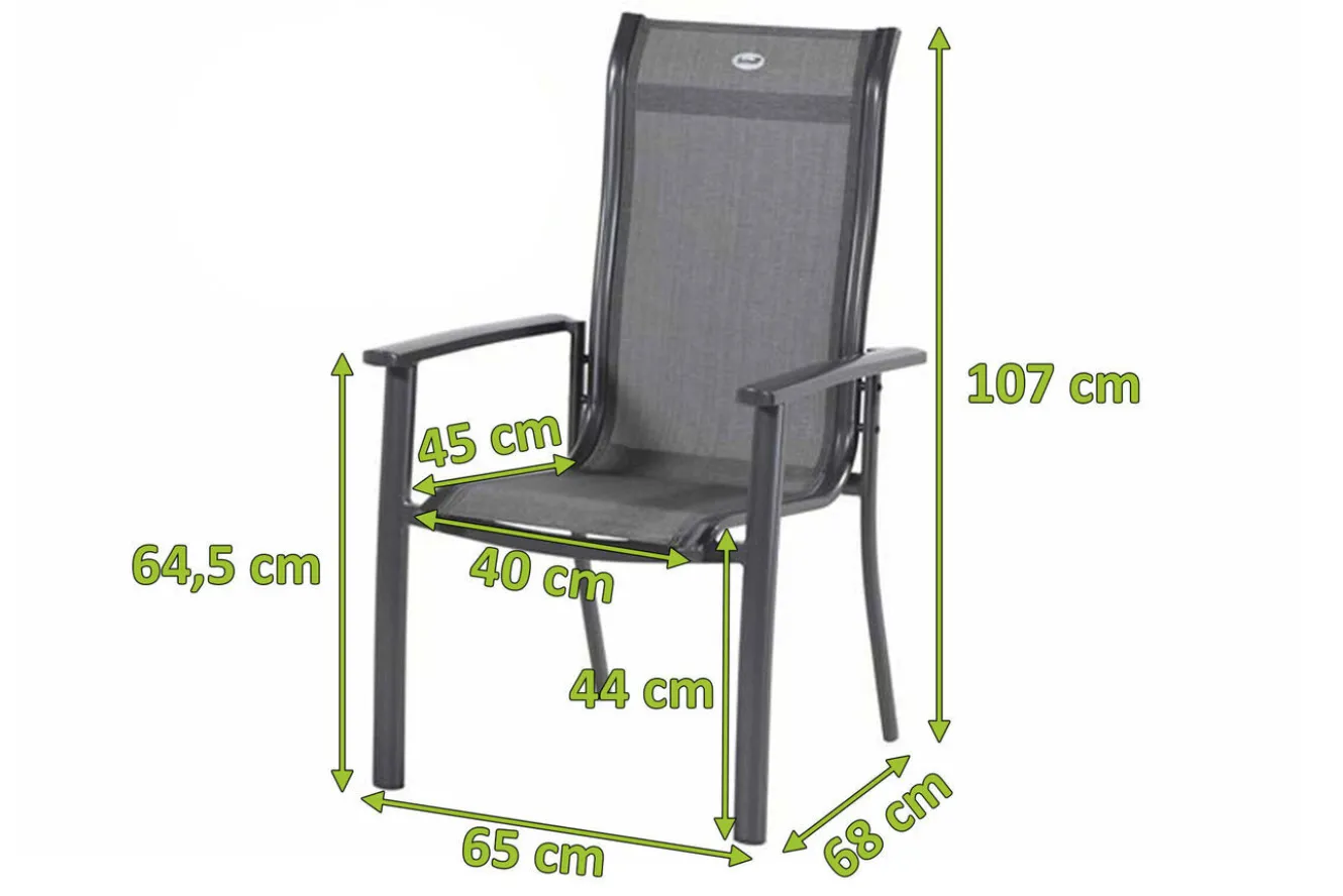 HARTMAN 4er Set Alice Comfort Stapelsessel, xerix/anthrazit, Alu/Textilene, 68x65x107cm