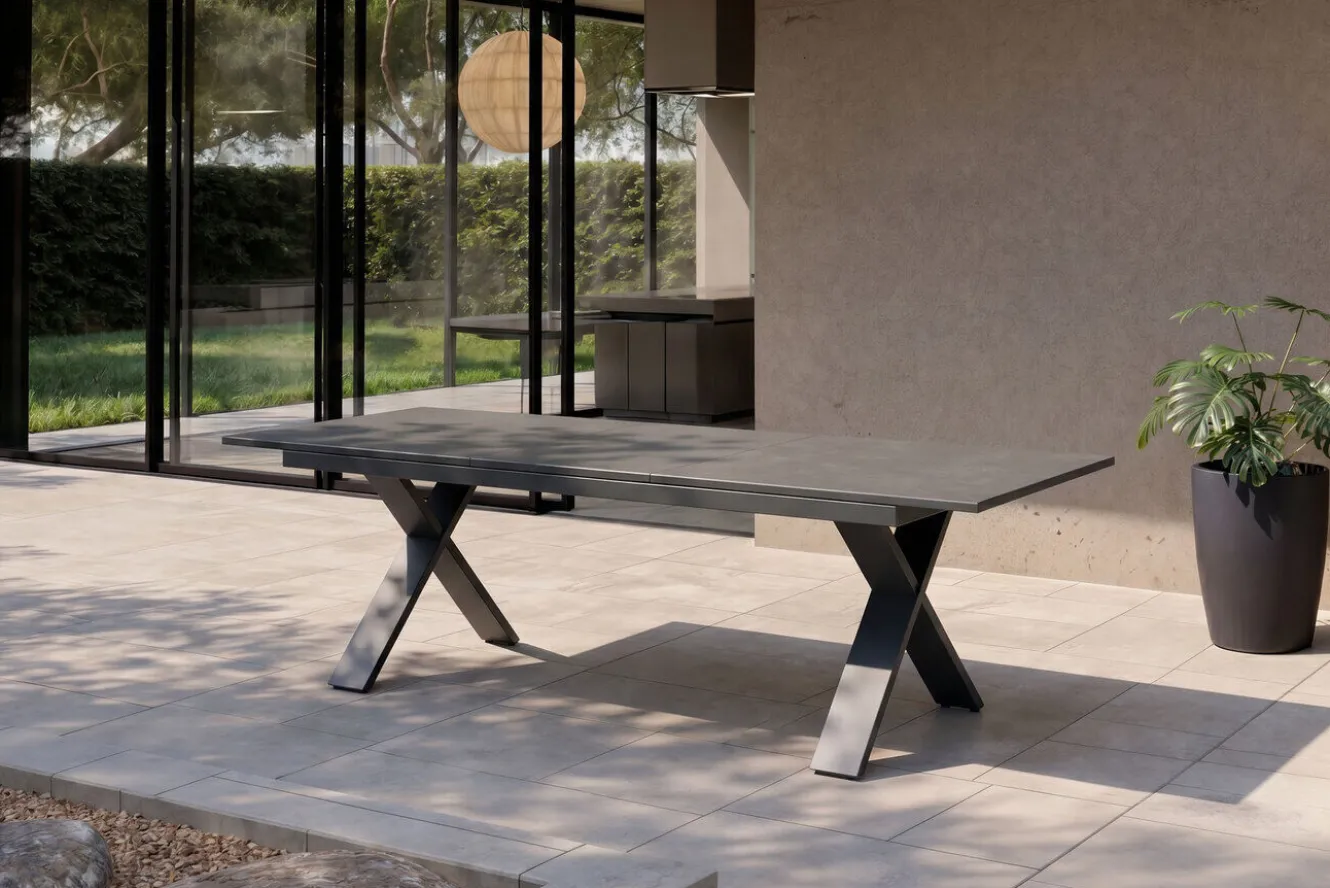 HARTMAN Exklusivmodell Xanadu Ausziehtisch, xerix, Alu / Glaskeramik, 220/280 x 100 cm, X-Gestell