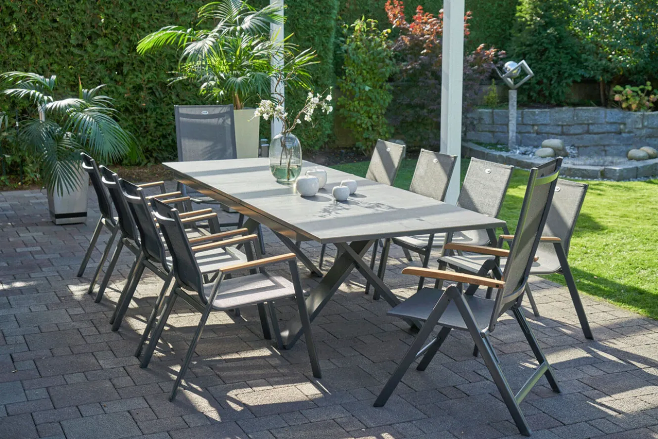 HARTMAN Exklusivmodell Xanadu Ausziehtisch, xerix, Alu / Glaskeramik, 220/280 x 100 cm, X-Gestell