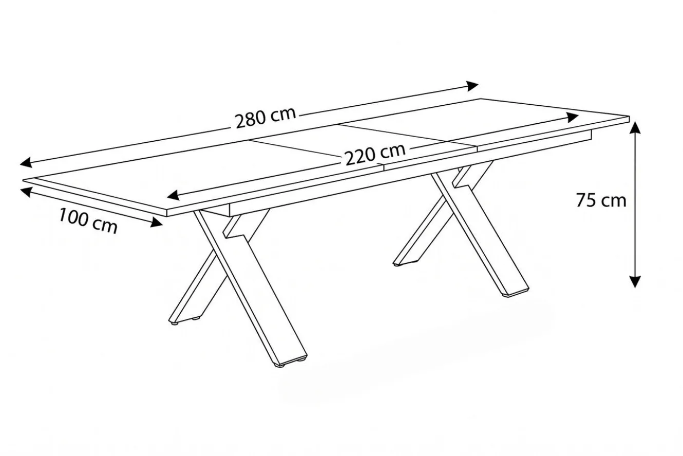 HARTMAN Exklusivmodell Xanadu Ausziehtisch, xerix, Alu / Glaskeramik, 220/280 x 100 cm, X-Gestell