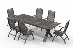 Hartman Exklusivmodell Xanadu, Da Vinci Garten-Essgruppe, 6 Personen, ausziehbarer Tisch 220–280 cm, Alu/Glaskeramik