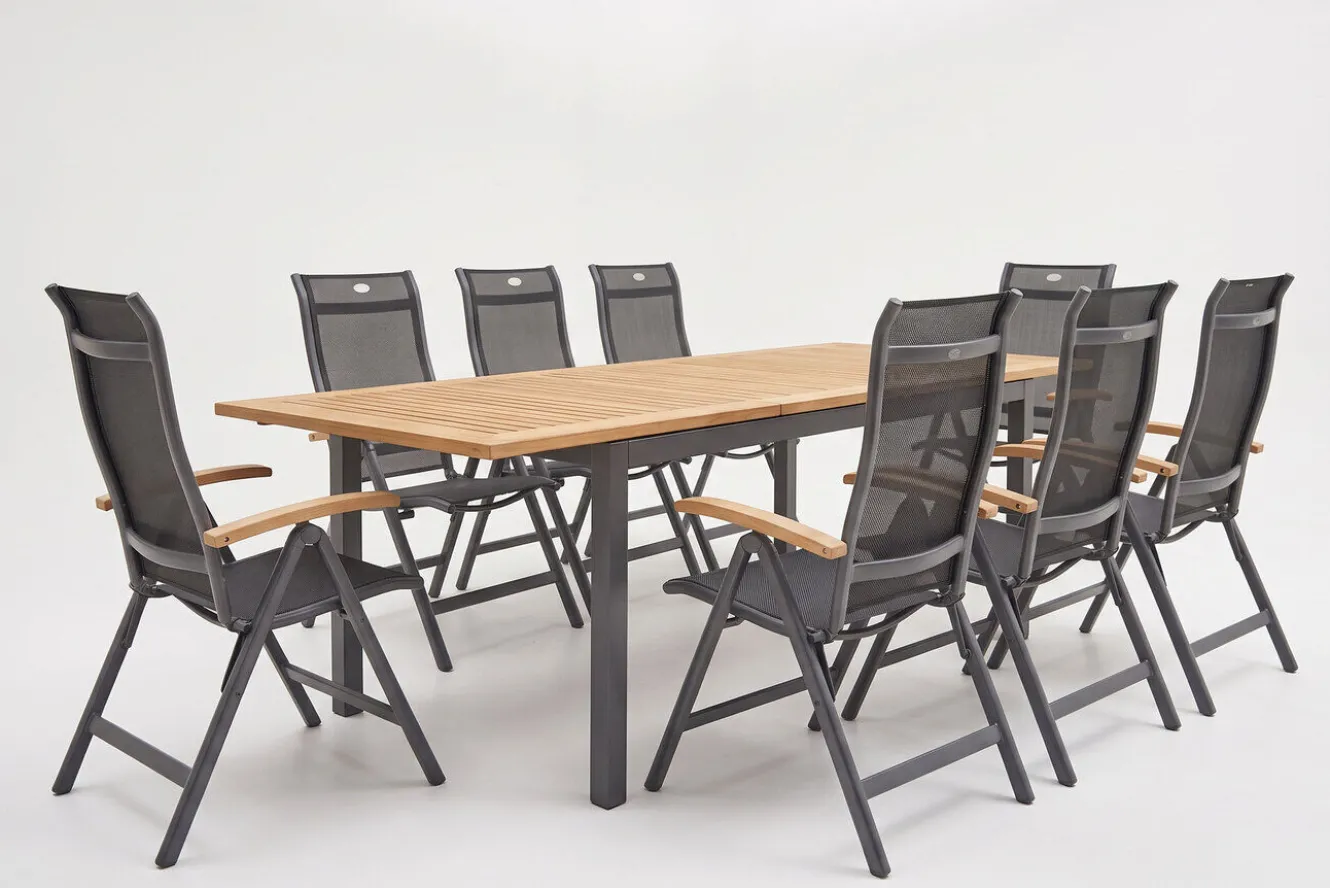 HARTMAN Garten-Essgruppe, xerix-anthrazit, Alu/Teakholz, 4x4 Textilen, 210/150x90 cm, 8 Personen