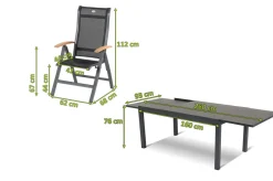 HARTMAN Garten-Essgruppe, xerix-anthrazit, Alu/HPL, 4x4 Textilen, 260/160x90 cm, 6 Personen