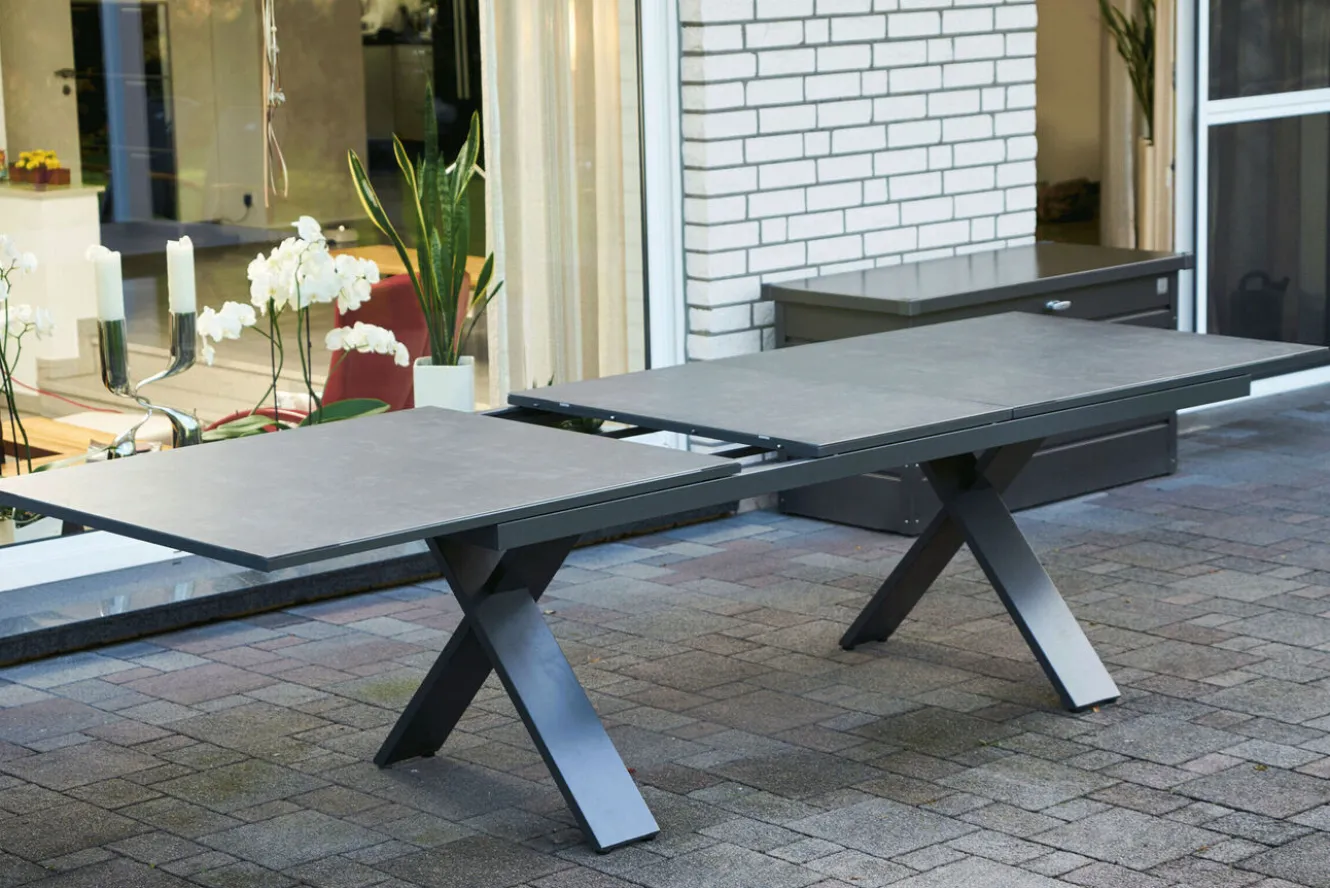 HARTMAN Nova Garten-Essgruppe, anthrazit/grau, Alu/Polyrattan/Glaskeramik, 220/280 x 100 cm, ausziehbarer Tisch, verstellbare Sessel