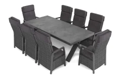 HARTMAN Nova Garten-Essgruppe, anthrazit/grau, Alu/Polyrattan/Glaskeramik, 220/280 x 100 cm, ausziehbarer Tisch, verstellbare Sessel