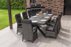 HARTMAN Nova Garten-Essgruppe, anthrazit/grau, Alu/Polyrattan/Glaskeramik, 220/280 x 100 cm, ausziehbarer Tisch, verstellbare Sessel