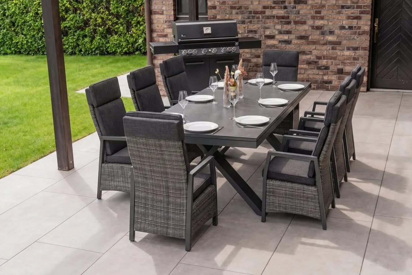 HARTMAN Nova Garten-Essgruppe, anthrazit/grau, Alu/Polyrattan/Glaskeramik, 220/280 x 100 cm, ausziehbarer Tisch, verstellbare Sessel