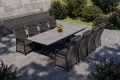 HARTMAN Nova Garten-Essgruppe, anthrazit/grau, Alu/Polyrattan/Glaskeramik, 220/280 x 100 cm, ausziehbarer Tisch, verstellbare Sessel