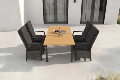 HARTMAN Nova Garten-Essgruppe mit 4 Sesseln, anthrazit/grau, Alu/Polyrattan/Teak, 150/210 x 90 cm, ausziehbarer Tisch, verstellbare Rückenlehne