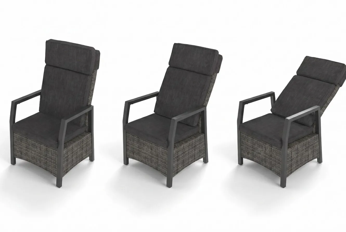 HARTMAN Nova Garten-Essgruppe mit 4 Sesseln, anthrazit/grau, Alu/Polyrattan/Teak, 150/210 x 90 cm, ausziehbarer Tisch, verstellbare Rückenlehne