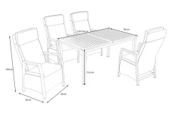 HARTMAN Nova Garten-Essgruppe mit 4 Sesseln, anthrazit/grau, Alu/Polyrattan/Teak, 150/210 x 90 cm, ausziehbarer Tisch, verstellbare Rückenlehne