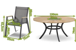 HARTMAN Provence / Aruba Garten-Essgruppe, xerix/anthrazit, Alu/Teakholz, 5 Stapelsessel, Ø150cm, inkl. Eiskühler