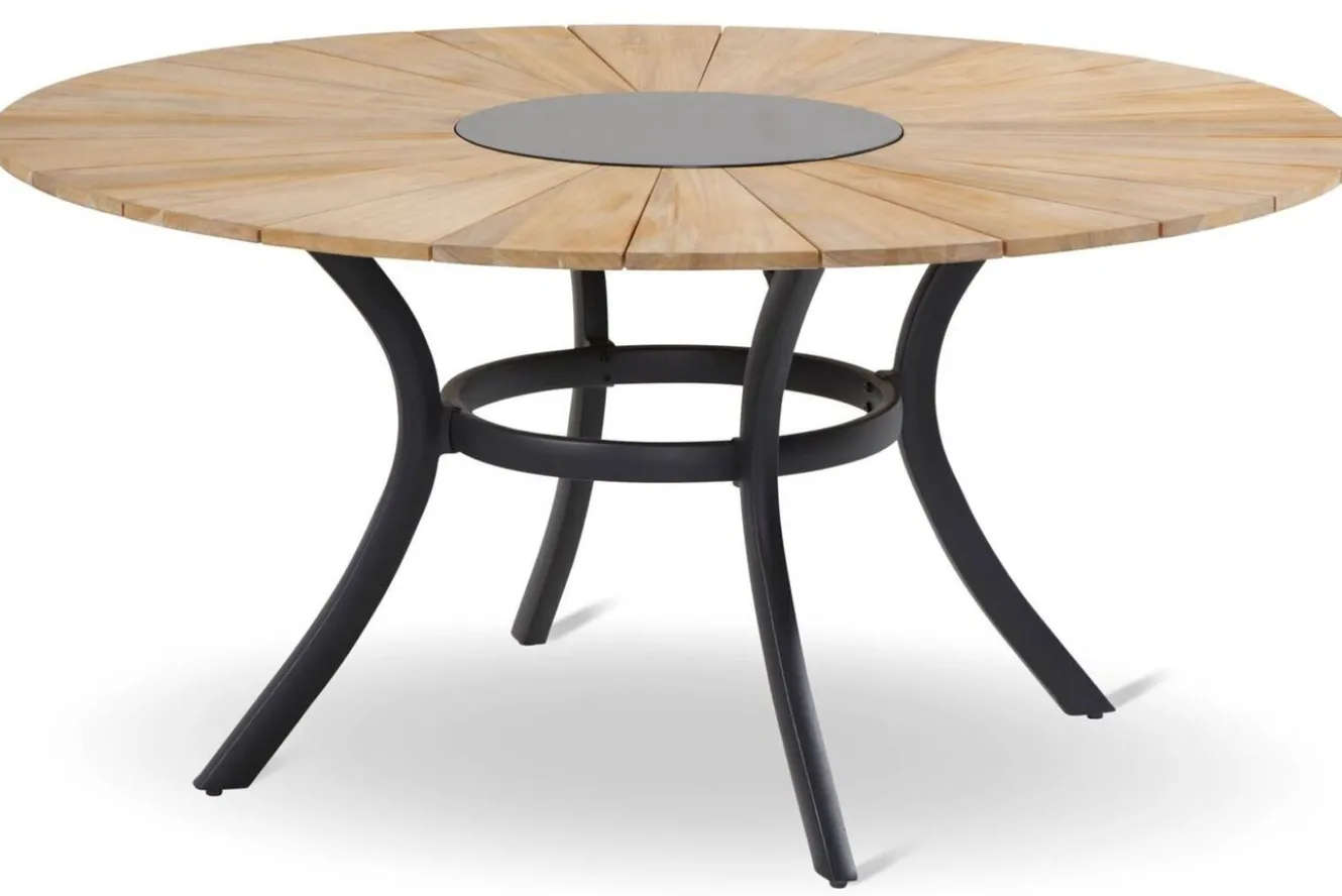 HARTMAN Provence / Aruba Garten-Essgruppe, xerix/anthrazit, Alu/Teakholz, 5 Stapelsessel, Ø150cm, inkl. Eiskühler