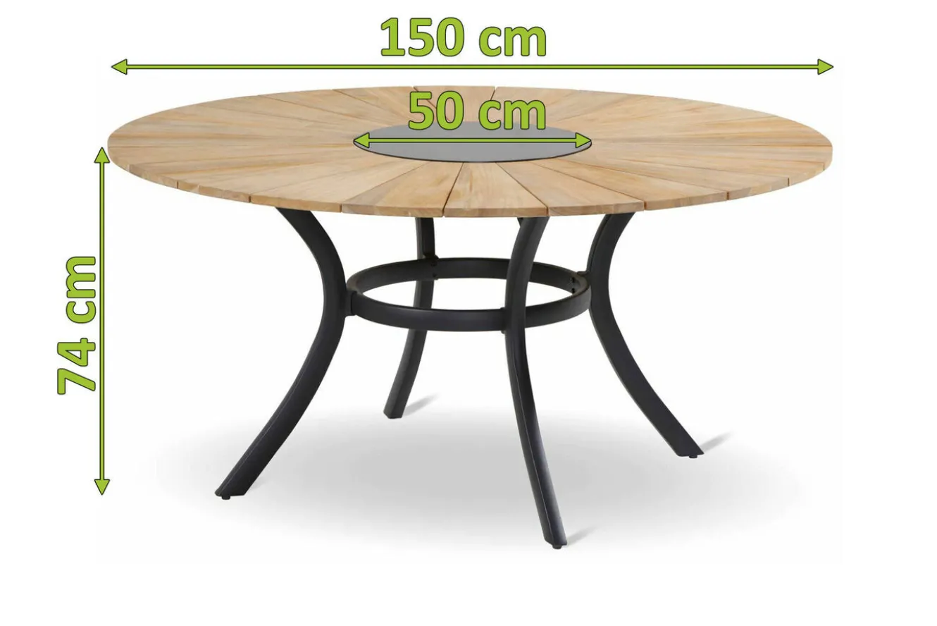 HARTMAN Provence Esstisch, xerix/natur, Alu/Teak, Ø150cm, inkl. Eiskühler