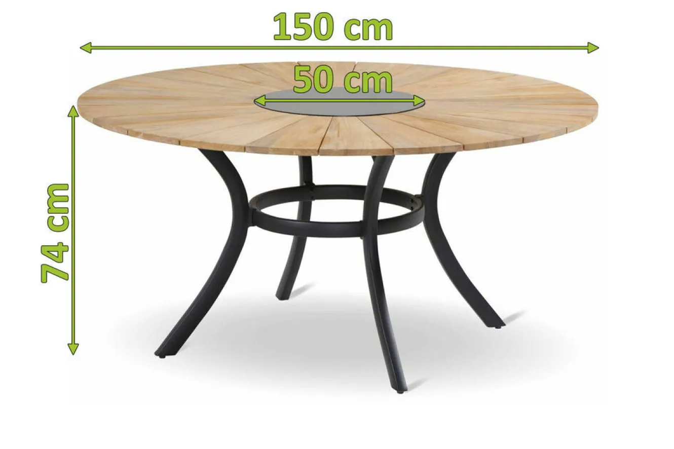 HARTMAN Provence Esstisch, xerix/natur, Alu/Teak, Ø150cm, inkl. Eiskühler