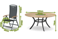 HARTMAN Provence / Raffaelo Garten-Essgruppe, xerix/anthrazit, Alu/Teakholz, ⌀150cm, 5 Klappstühle, inkl. Eiskühler
