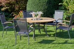HARTMAN Provence / Raffaelo Garten-Essgruppe, xerix/anthrazit, Alu/Teakholz, 5 Stapelsessel, Ø150cm, inkl. Eiskühler