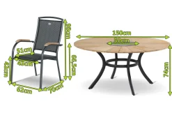 HARTMAN Provence / Raffaelo Garten-Essgruppe, xerix/anthrazit, Alu/Teakholz, 5 Stapelsessel, Ø150cm, inkl. Eiskühler