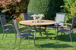 HARTMAN Provence / Raffaelo Garten-Essgruppe, xerix/anthrazit, Alu/Teakholz, 5 Stapelsessel, Ø150cm, inkl. Eiskühler