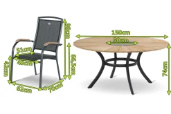 HARTMAN Provence / Raffaelo Garten-Essgruppe, xerix/anthrazit, Alu/Teakholz, 5 Stapelsessel, Ø150cm, inkl. Eiskühler