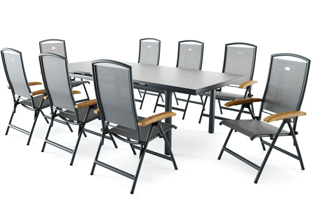 HARTMAN Raffaelo Garten-Essgruppe, xerix, Alu/Textilene, Tisch 180/240x100cm, 8 Klappstühle