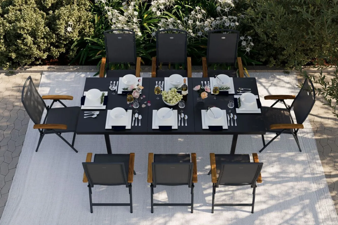 HARTMAN Raffaelo Garten-Essgruppe, xerix, Alu/Textilene, Tisch 180/240x100cm, 8 Klappstühle