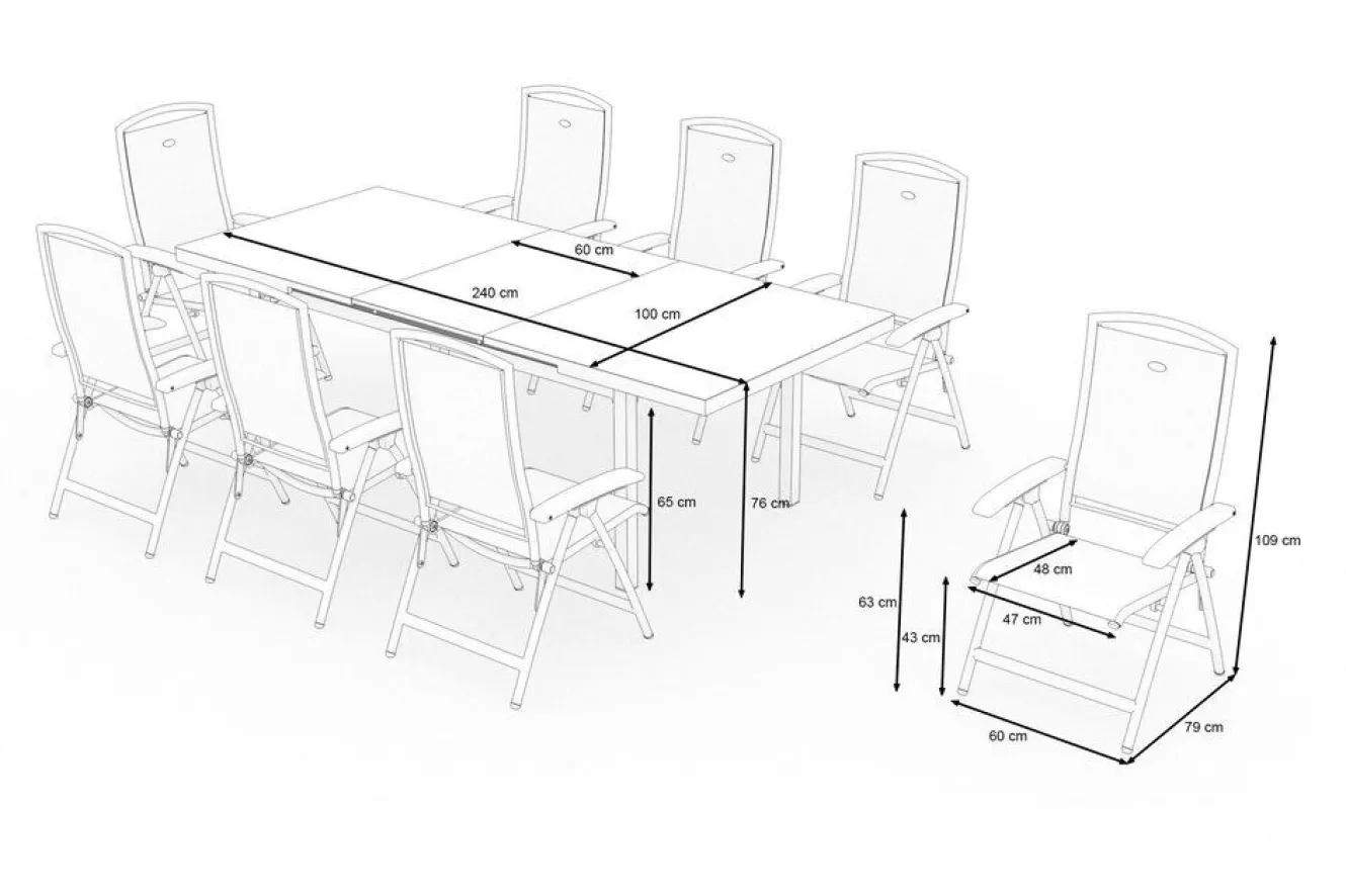 HARTMAN Raffaelo Garten-Essgruppe, xerix, Alu/Textilene, Tisch 180/240x100cm, 8 Klappstühle
