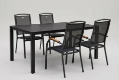 HARTMAN Raffaelo Garten-Essgruppe, xerix/anthrazit, Alu/Spraystone/Teak, 160x95 cm, 4 Stapelsessel, Teak Armlehnen