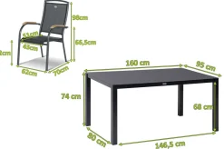 HARTMAN Raffaelo Garten-Essgruppe, xerix/anthrazit, Alu/Spraystone/Teak, 160x95 cm, 4 Stapelsessel, Teak Armlehnen