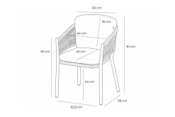 HARTMAN Shades of Colour Altea Diningsessel, cappuccino/beige, Polyester/Rope-Geflecht, 58 x 62 x 81 cm, inkl. Kissen und ergonomischer Rückenlehne
