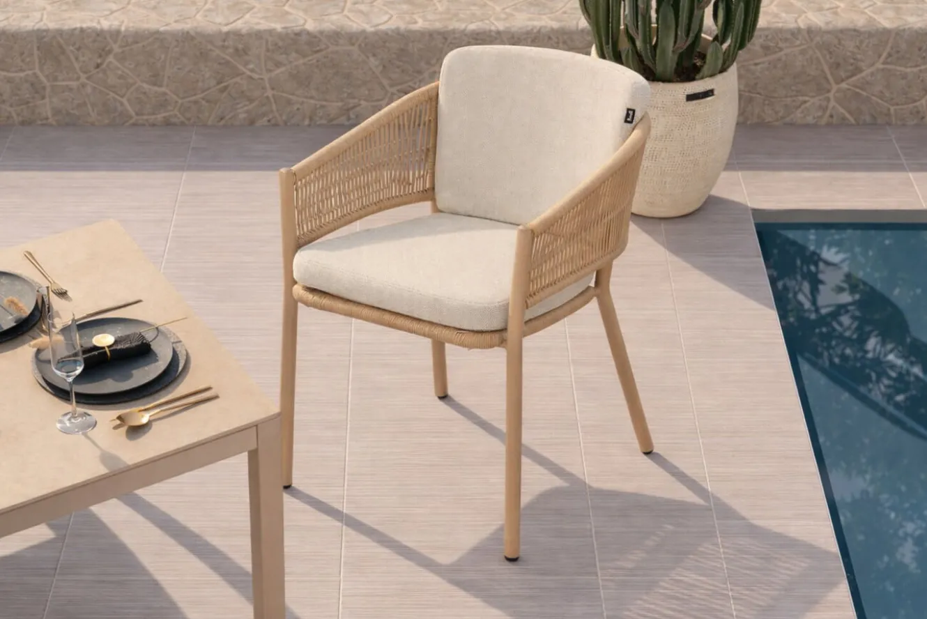 HARTMAN Shades of Colour Altea Diningsessel, cappuccino/beige, Polyester/Rope-Geflecht, 58 x 62 x 81 cm, inkl. Kissen und ergonomischer Rückenlehne