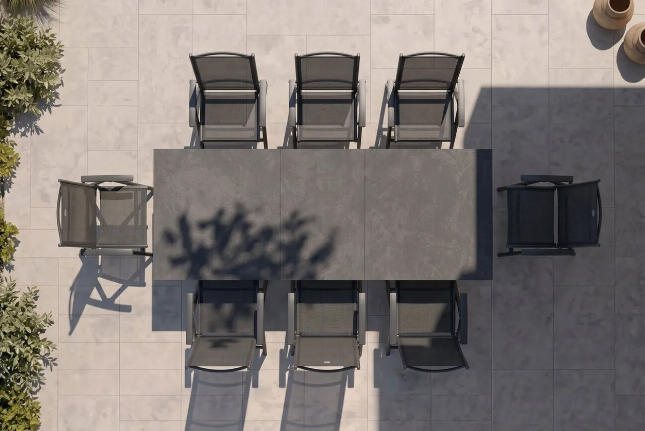 HARTMAN Sondermodell Xanadu / Alice Comfort Garten-Essgruppe, xerix/anthrazit, Alu/Glaskeramik, 8 Klappstühle, 220/280x100cm