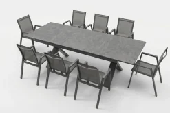 HARTMAN Sondermodell Xanadu / Aruba Garten-Essgruppe, xerix/anthrazit, Alu/Glaskeramik, 8 Stapelsessel, 220/280x100cm