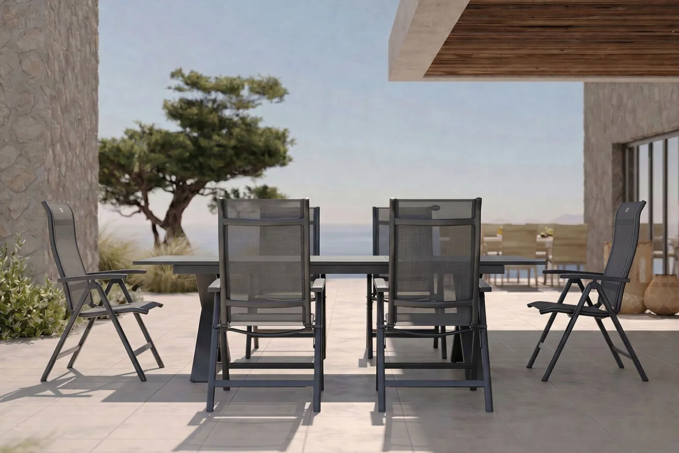 HARTMAN Sondermodell Xanadu / Alice Comfort Garten-Essgruppe, xerix/anthrazit, Alu/Glaskeramik, 6 Klappstühle, 220/280x100cm