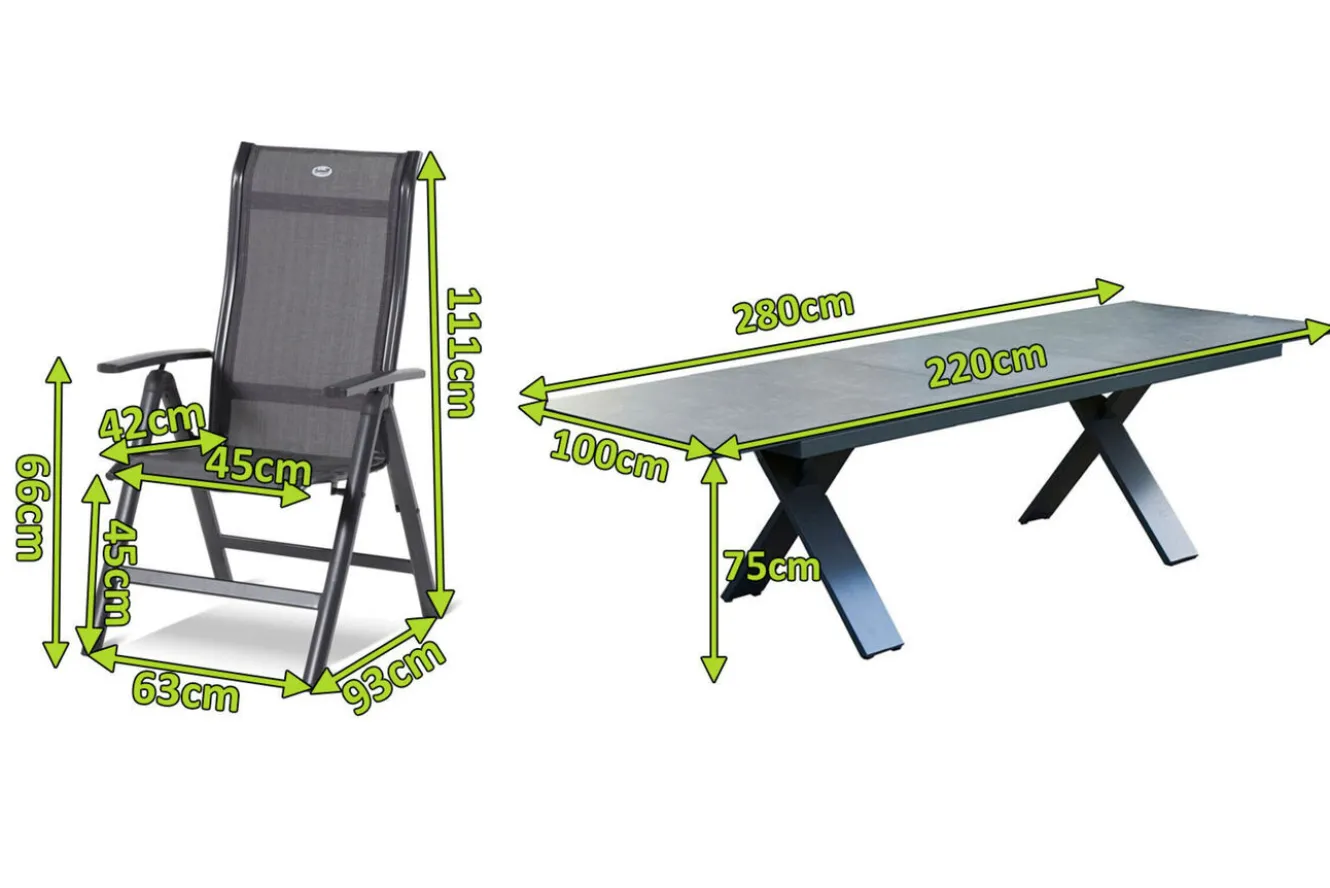 HARTMAN Sondermodell Xanadu / Alice Comfort Garten-Essgruppe, xerix/anthrazit, Alu/Glaskeramik, 6 Klappstühle, 220/280x100cm