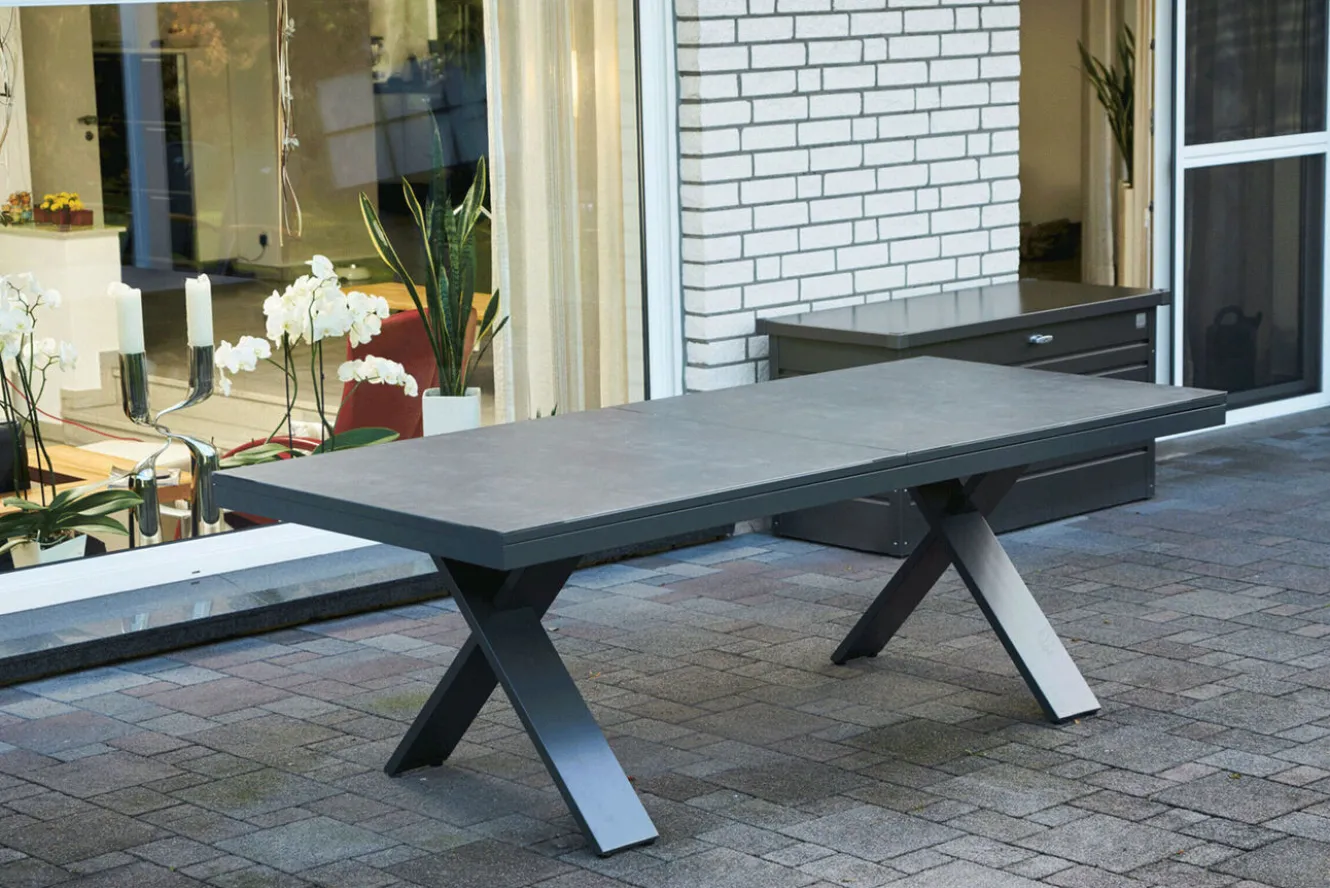 HARTMAN Sondermodell Xanadu / Raffaelo Garten-Essgruppe, xerix/anthrazit, Alu/Glaskeramik, 6 Klappstühle, 220/280x100cm