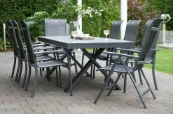 HARTMAN Sondermodell Xanadu / Alice Comfort Garten-Essgruppe, xerix/anthrazit, Alu/Glaskeramik, 6 Stapelsessel, 2 Klappstühle, 220/280x100cm