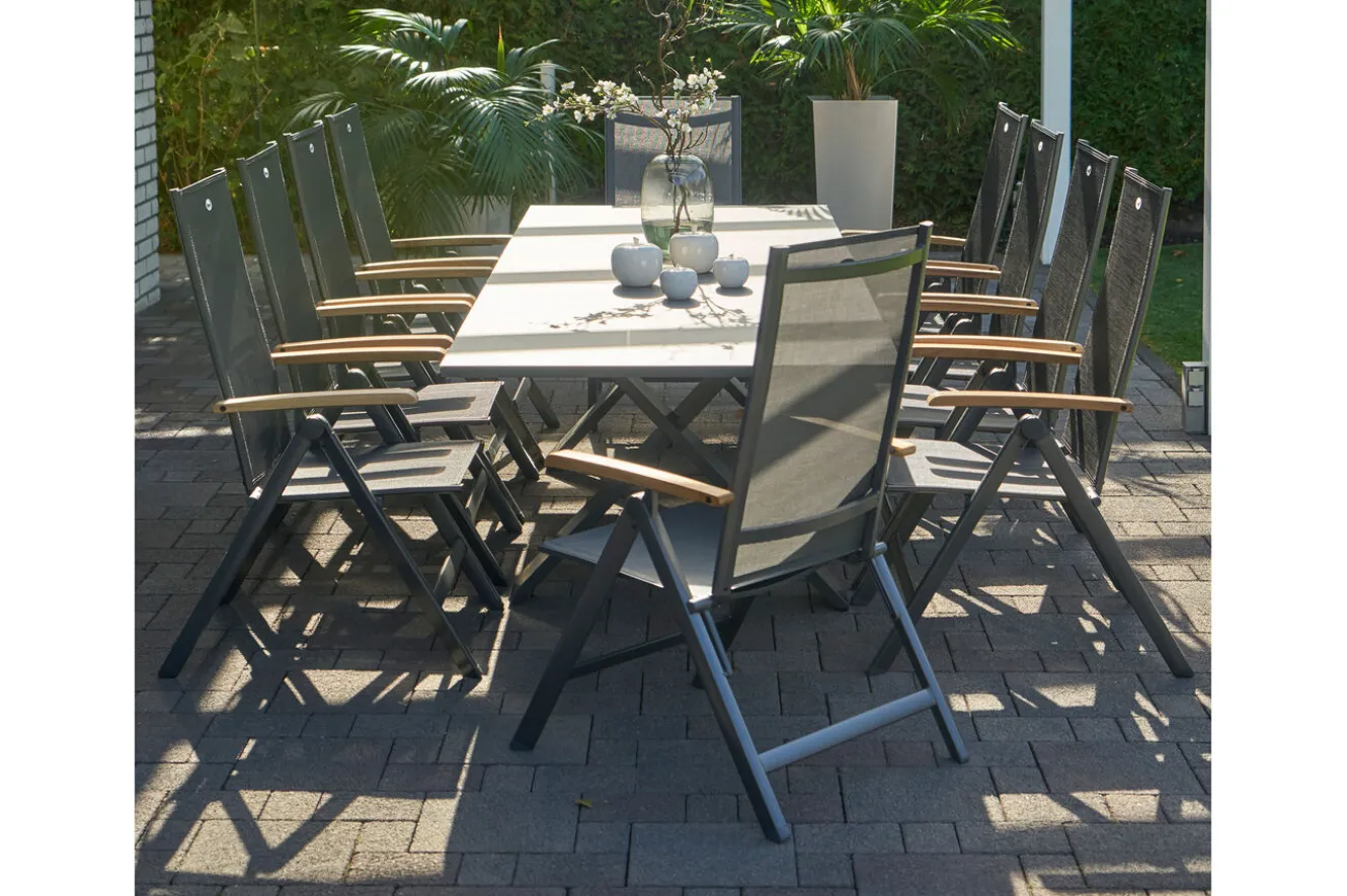 HARTMAN Sondermodell Xanadu / Aruba Garten-Essgruppe, xerix/anthrazit, Alu/Glaskeramik, 10 Klappstühle, 220/280x100cm