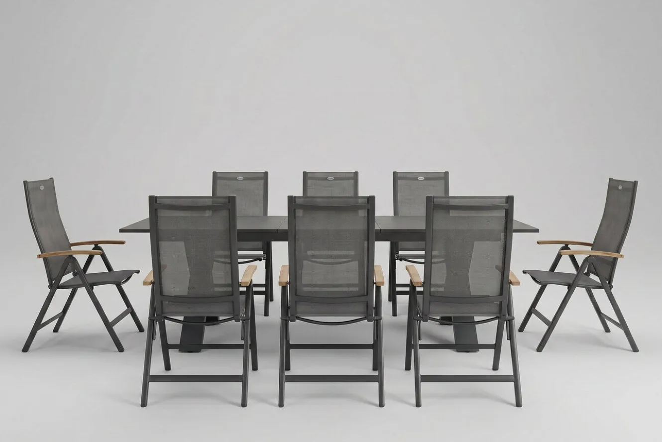 HARTMAN Sondermodell Xanadu / Aruba Garten-Essgruppe, xerix/anthrazit, Alu/Glaskeramik, 8 Klappstühle, 220/280x100cm