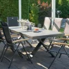 HARTMAN Sondermodell Xanadu / Alice Garten-Essgruppe, xerix/schwarz, Alu/Glaskeramik, 4x4 Textilen, 8 Klappstühle, 220/280x100cm