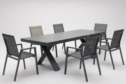 HARTMAN Sondermodell Xanadu / Aruba Garten-Essgruppe, xerix/anthrazit, Alu/Glaskeramik, 6 Stapelsessel, 220/280x100cm