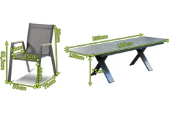 HARTMAN Sondermodell Xanadu / Aruba Set, xerix/anthrazit, Alu/Glaskeramik, 10 Stapelsessel, 220/280x100cm
