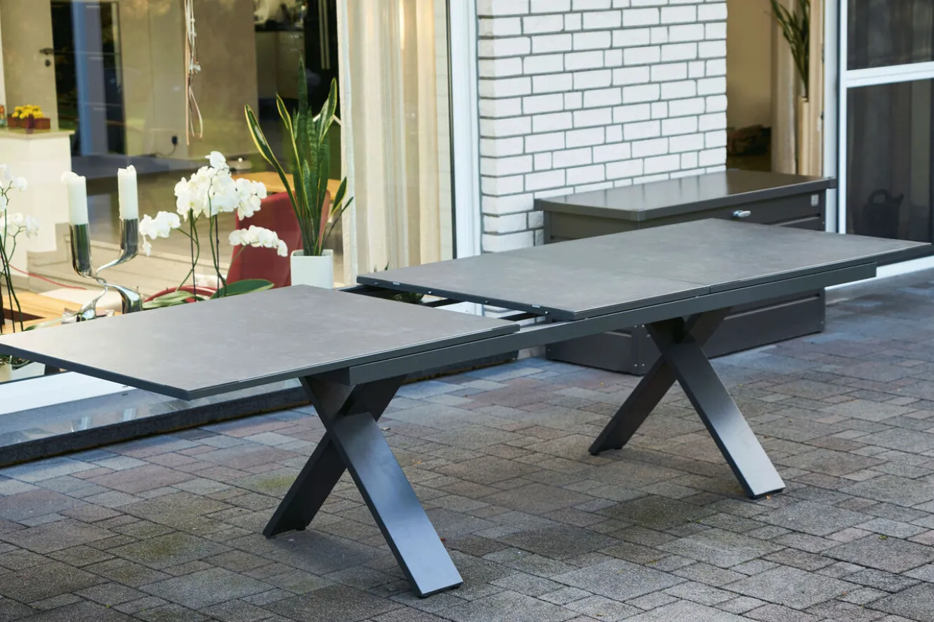 HARTMAN Sondermodell Xanadu / Alice Comfort Garten-Essgruppe, xerix/anthrazit, Alu/Glaskeramik, 2 Stapelsessel, 6 Klappstühle, 220/280x100cm