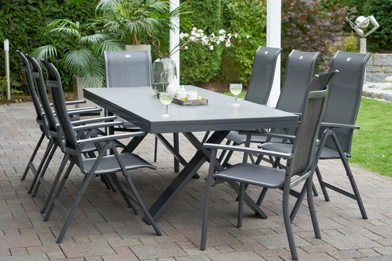 HARTMAN Sondermodell Xanadu / Alice Comfort Garten-Essgruppe, xerix/anthrazit, Alu/Glaskeramik, 2 Stapelsessel, 6 Klappstühle, 220/280x100cm