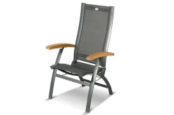 HARTMAN Sondermodell Xanadu / Primo Garten-Essgruppe, xerix/natur, Alu/Teak/Glaskeramik, 8 Klappstühle, 220/280x100cm, X-Gestell, Teak Armlehnen