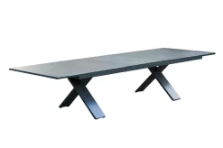 HARTMAN Sondermodell Xanadu / Primo Garten-Essgruppe, xerix/natur, Alu/Teak/Glaskeramik, 8 Klappstühle, 220/280x100cm, X-Gestell, Teak Armlehnen