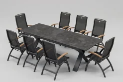 HARTMAN Sondermodell Xanadu / Da Vinci Garten-Essgruppe, xerix/anthrazit, Alu/Glaskeramik, 8 Klappstühle, 220/280x100cm
