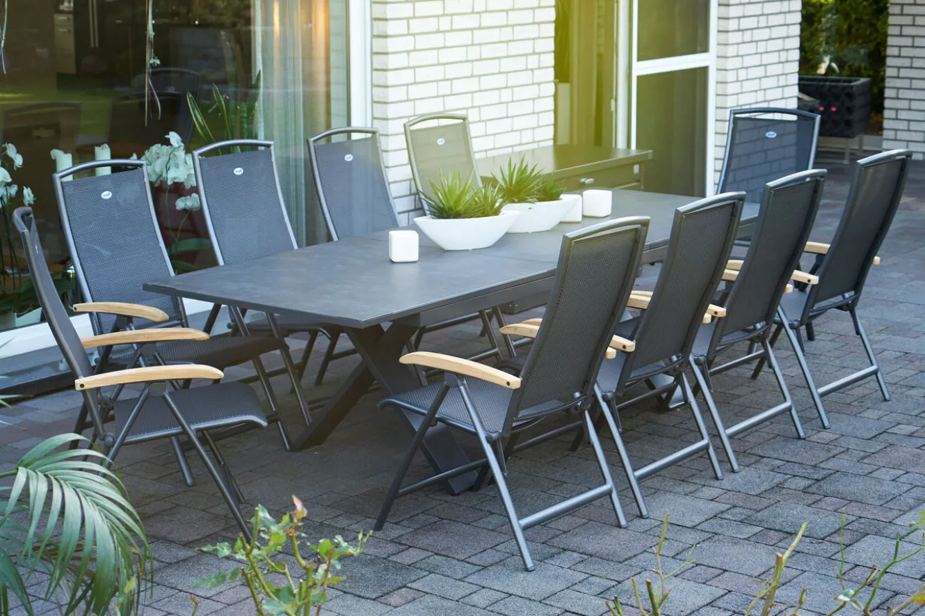 HARTMAN Sondermodell Xanadu / Raffaelo Garten-Essgruppe, xerix/anthrazit, Alu/Glaskeramik, 10 Klappstühle, 220/280x100cm