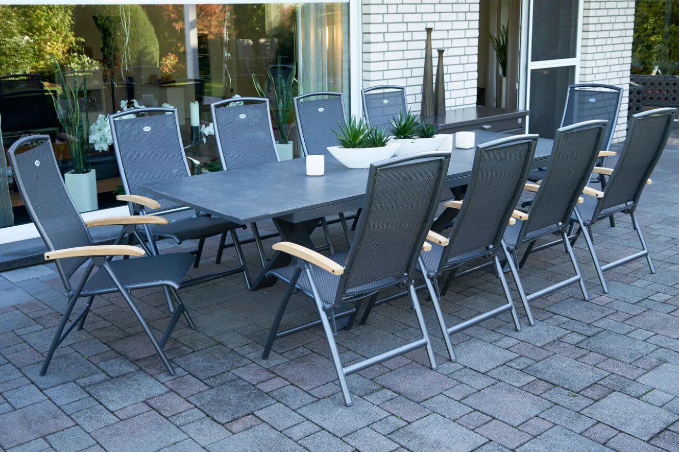 HARTMAN Sondermodell Xanadu / Raffaelo Garten-Essgruppe, xerix/anthrazit, Alu/Glaskeramik, 10 Klappstühle, 220/280x100cm