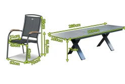 HARTMAN Sondermodell Xanadu / Raffaelo Garten-Essgruppe, xerix/anthrazit, Alu/Glaskeramik, 8 Stapelsessel, 220/280x100cm